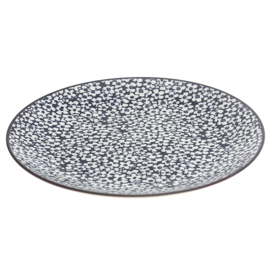Black, Blue & White Ceramic Quarter Plate 8.5 Inch – Floral Pattern Dinner Plate