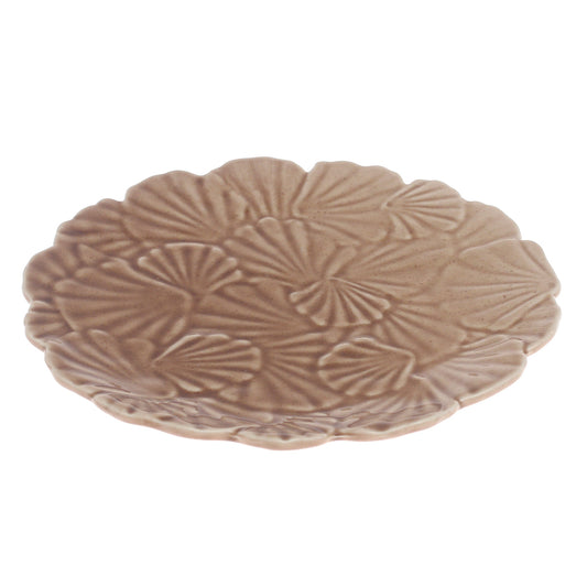 Brown Ceramic Quarter Plate 8 Inch – Textured Floral Design Snack & Dessert Plate