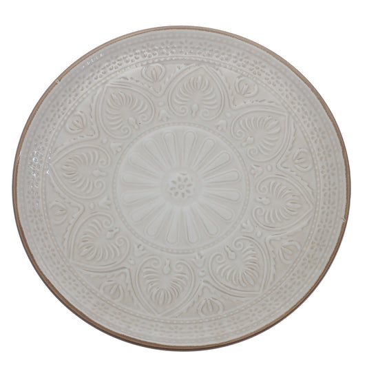 White Embossed Ceramic Quarter Plate 8 Inch | Elegant Snack & Dessert Plate