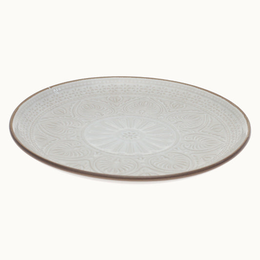 White Embossed Ceramic Quarter Plate 8 Inch | Elegant Snack & Dessert Plate - Habitt