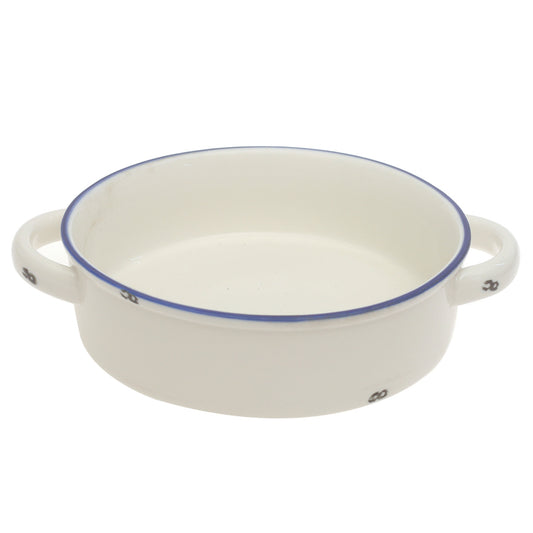 White Ceramic Round Serving Dish with Handles 7 Inch – Classic Glazed Tableware