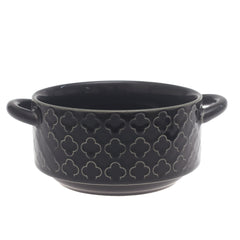 Black Ceramic Soup Cup 5.5 Inch – Modern Textured Soup Bowl with Handles - Habitt