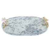 Blue Marble Finish Decorative Platter 12 x 16 Inch – Luxury Oval Serving Platter with Floral Handles - Habitt