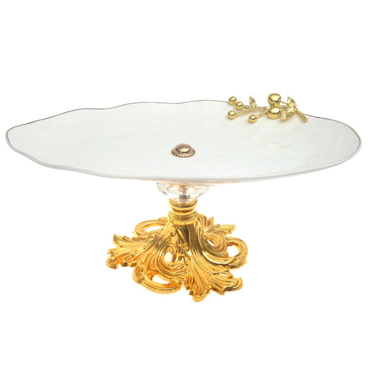 Gold & White Pedestal Serving Platter 8.5 x 14.5 x 6 Inch – Luxury Decorative Display Platter - Habitt