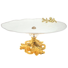 Gold & White Pedestal Serving Platter 8.5 x 14.5 x 6 Inch – Luxury Decorative Display Platter - Habitt