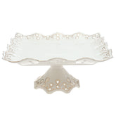 White Pedestal Serving Platter 10 x 5 Inch – Elegant Ceramic Display Platter with Gold Detailing - Habitt