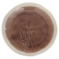 Brown Quarter Plate 8 Inch – Artistic Ceramic Plate with Botanical Design