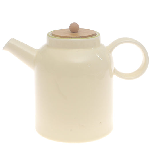 Beige Ceramic Tea Pot with Wooden Lid 6.5 Inch – Minimalist Modern Teapot