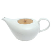 White Ceramic Tea Pot with Wooden Lid 10.5 Inch – Modern Minimalist Teapot - Habitt