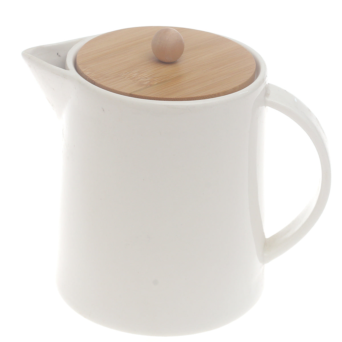 White Ceramic Tea Pot with Bamboo Lid 6 Inch Height – Modern Minimal Teapot - Habitt