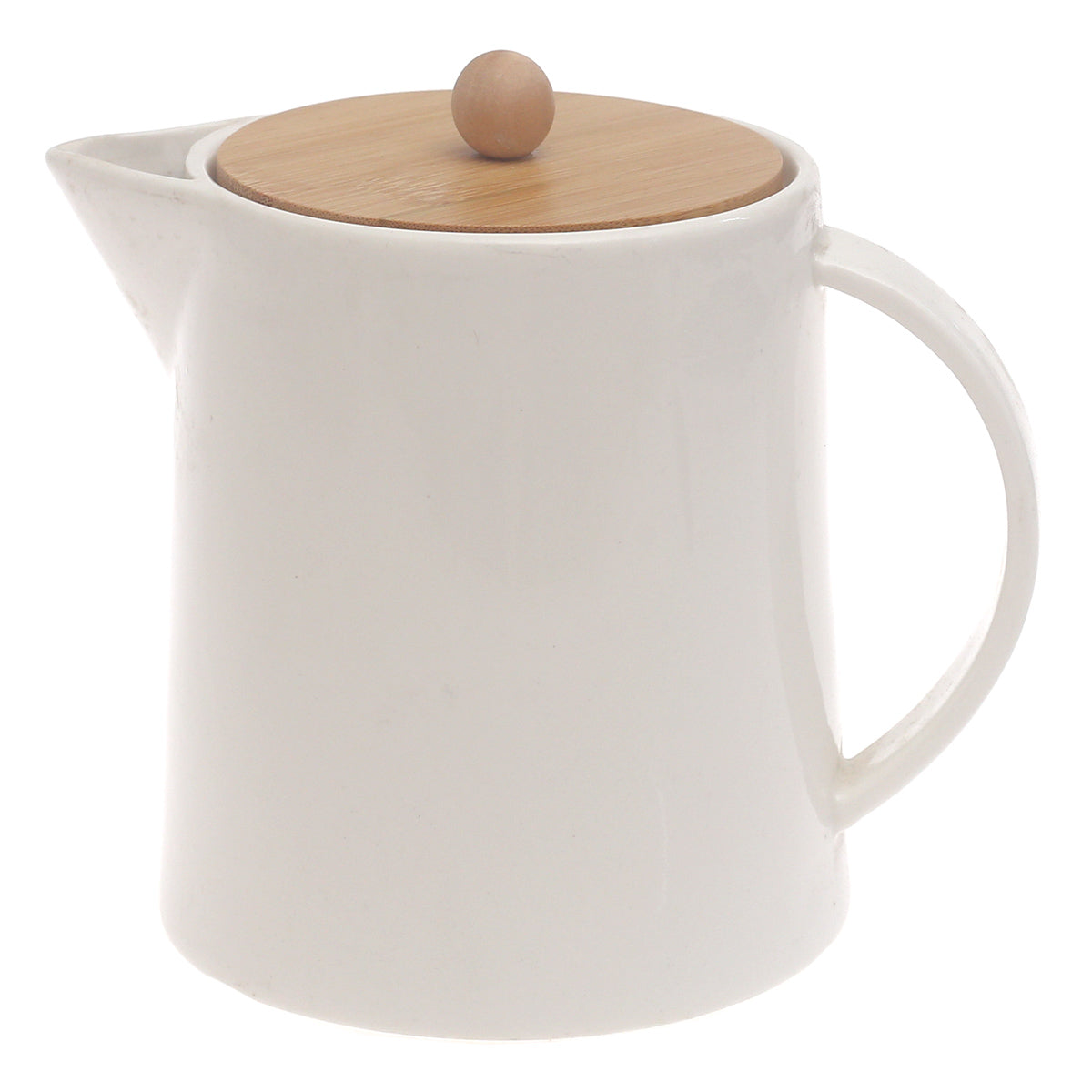 White Ceramic Tea Pot with Bamboo Lid 6 Inch Height – Modern Minimal Teapot - Habitt