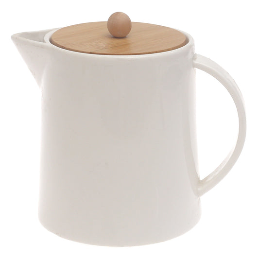 White Ceramic Tea Pot with Bamboo Lid 6 Inch Height – Modern Minimal Teapot