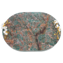 Green Marble Effect Serving Tray with Floral Handles 12 × 16 Inch – Decorative Luxury Tray - Habitt