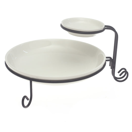 2Pcs Ceramic Bowl Set with Metal Stand – Elegant Chip & Dip Serving Set