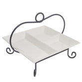 Square Divider Ceramic Serving Plate with Metal Stand – Elegant Symphony Collection - Habitt