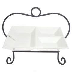 Square Divider Ceramic Serving Plate with Metal Stand – Elegant Symphony Collection - Habitt