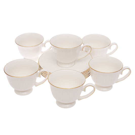 White & Gold 6-Piece Cup and Saucer Set – Elegant Tea & Coffee