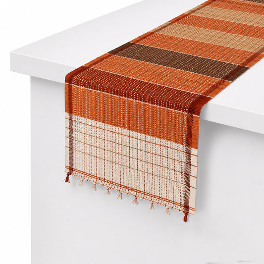 Handwoven Bamboo Table Mat – Orange Shades Boho Placemat 13x45 | Rustic Eco-Friendly Dining Mat