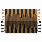 Black & Natural Woven Table Mat – Boho Striped Placemat 13x19 | Modern Rustic Dining Table Mat with Tassels