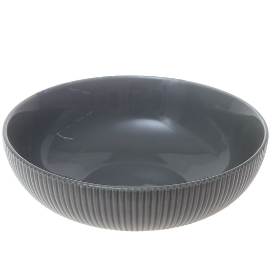 Modern Round Green Ceramic Bowl – Medium Size Ribbed Serving Bowl - Habitt