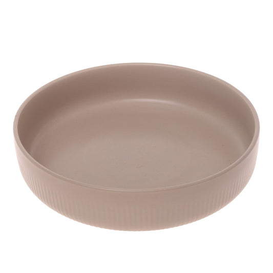 Beige Round Ceramic Serving Dish – Minimalist Ribbed Dinner Plate Bowl - Habitt