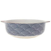 White & Blue Ceramic Serving Dish – Round Minimalist Dinner Bowl - Habitt