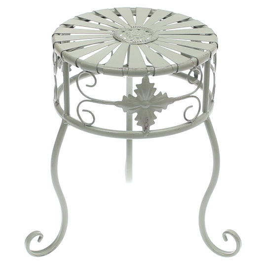 Small Antique Metal Planter Stand – Vintage White Iron Plant Holder for Indoor & Outdoor Décor (9 x 9 x 11.5 Inch)