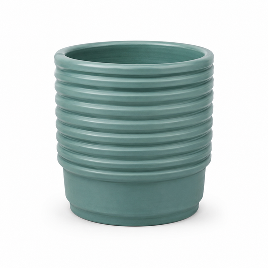 Round Green Planter Large – Ribbed Decorative MERH Plant Pot