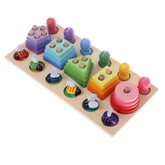 3-in-1 Wooden Shape Sorter, Stacking & Catch Bee Activity Toy – Multicolor 12.5 x 7 Inch