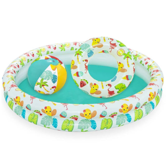 Inflatable Pool with Ring Toss Game - 48" Family Splash Pool w/Floating Balls - Summer Water Fun Set