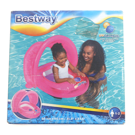 Baby Pink Pool Float - Toddler Swim Ring (1-2 Years) - UV-Safe & Parental Control Handle