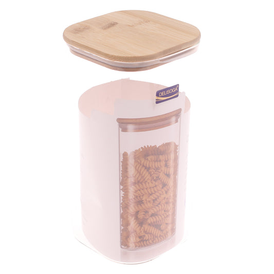 Delisoga Square Glass Storage Jar 1580ml – Bamboo Lid | GPG16