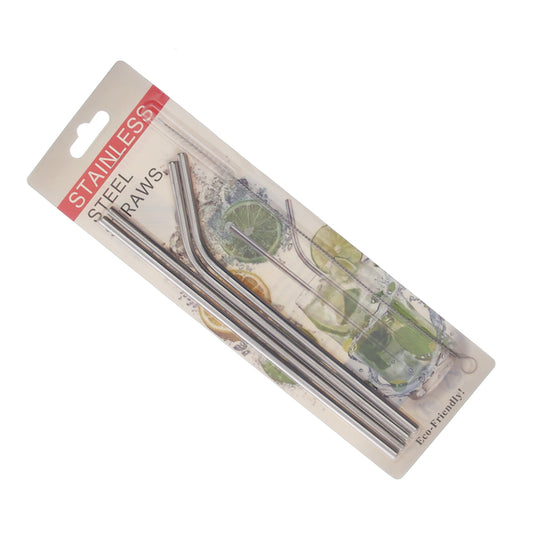 4-Piece Reusable Stainless Steel Straw Set with Cleaning Brush - Habitt