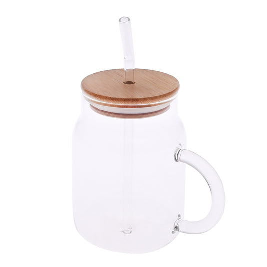 Glass Sipper with Wooden Lid & Straw – 600ml (3-7)