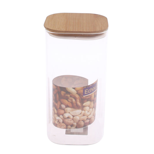 Large Square Glass Storage Jar with Wooden Lid – 1580 ml (GPG16-1580)