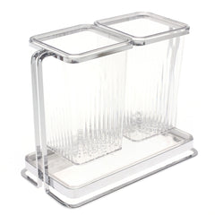 Silver 2-in-1 Storage Holder – Modern Dual Container Organizer for Kitchen & Bathroom