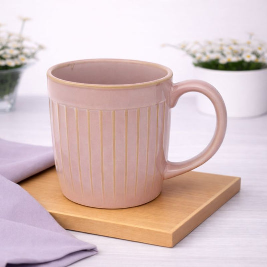 Pink Ceramic Mug with Ribbed Texture – 3 x 3.5 Inch Coffee & Tea Cup