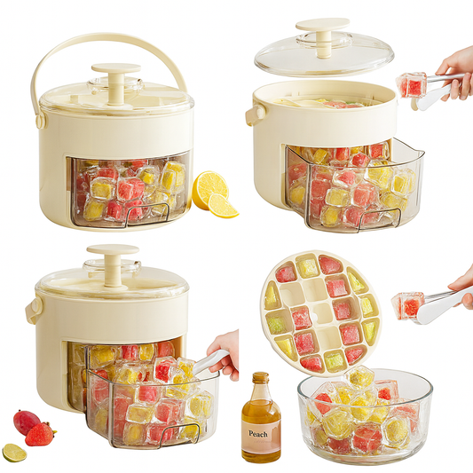 Ice Cube Dispenser Bucket with Tray & Lid – Portable Ice Maker for Home & Parties