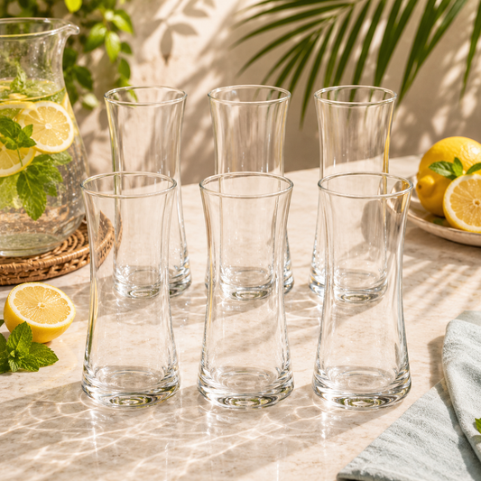 6 Pcs Clear Drinking Glass Set – Classic Tall Water & Juice Glass Set