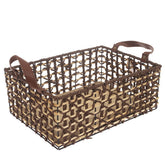 Storage Basket – Medium Brown Woven Organizer with Handles (10 x 14 x 6 Inch) - Habitt
