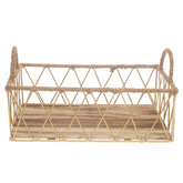 Storage Basket – Small Gold Metal Wire Basket with Wooden Base & Handles (8 x 12 Inch)