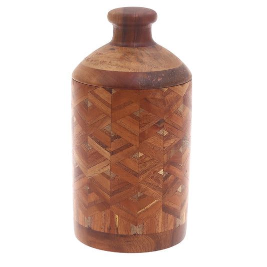 Handcrafted Cylindrical Jar – Wooden Shape Design