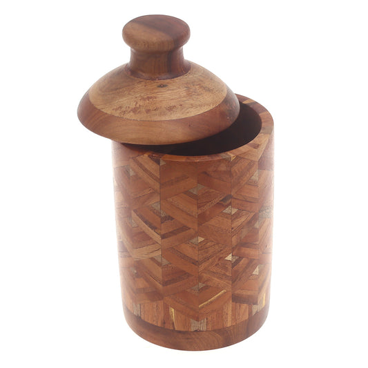Handcrafted Cylindrical Jar – Wooden Shape Design