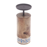Wooden & Metal Candle Stand Small White & Blue - Habitt