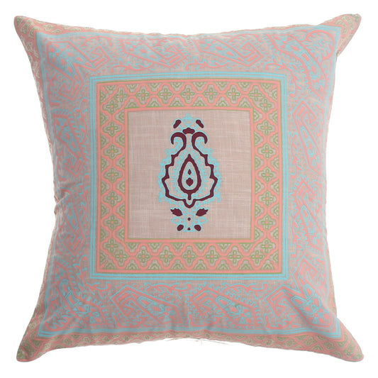 Noor Bagh Cotton Cushion Cover – 20x20 Inch Ethnic Motif Pastel Throw Pillow Case