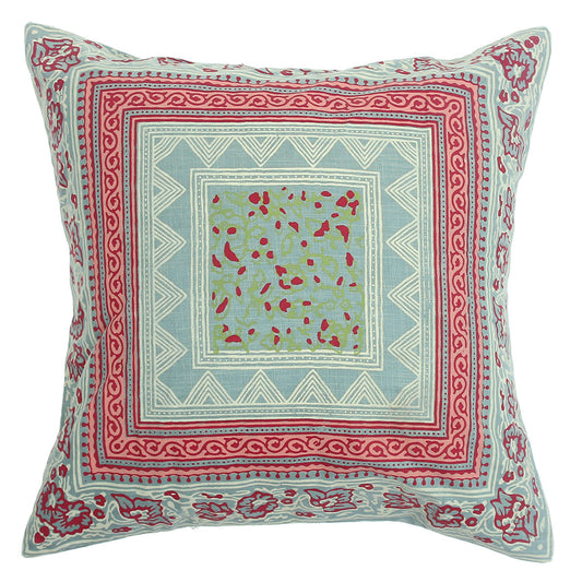 Noor Jaal Cotton Cushion Cover – 18x18 Inch Square Vintage Block Print Throw Pillow