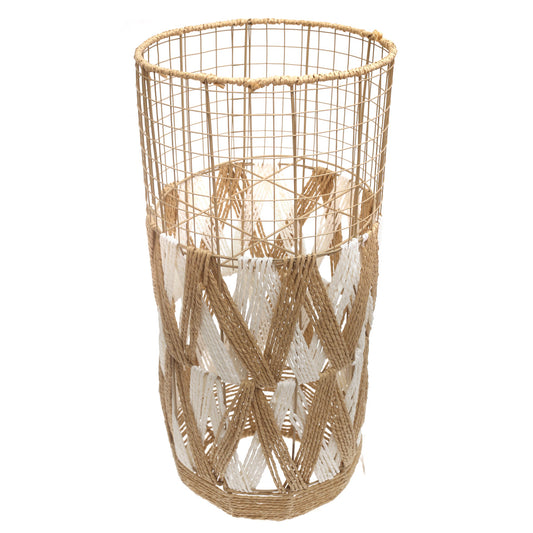Large White & Natural Metal Wire Vase with Woven Detailing (27 Inch Height)