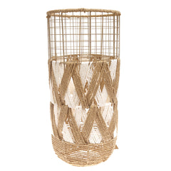 Handwoven Floor Vase – Medium White & Natural Rope Design