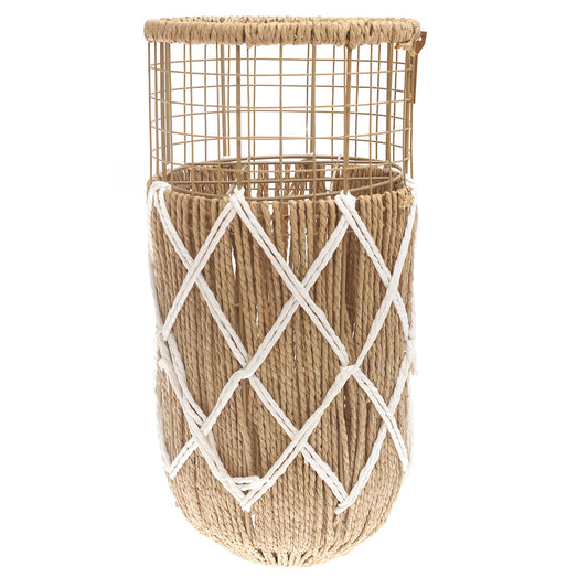 Handwoven Floor Vase – Small White & Natural Rope Design