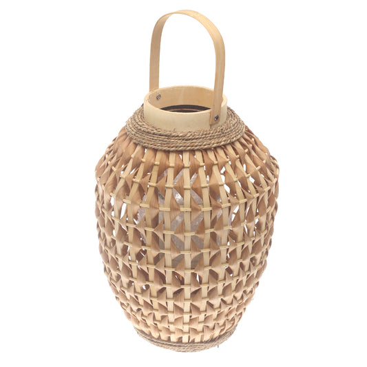 Natural Hanging Lantern 17 Inch | Handwoven Bamboo & Glass Decorative Lantern